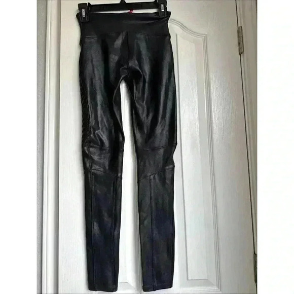 SPANX Women’s Faux Leather MOTO Leggings Black Size Small Shiny Stretch - Picture 4 of 8